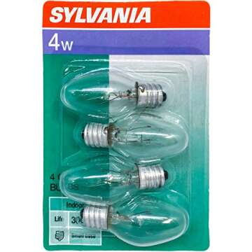 SYLVANIA Home Lighting Incandescent Small Appliances Bulb, C7-4-Watt, Clear Finish, Candelabra Base ...