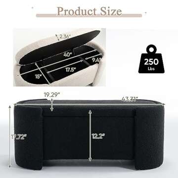 Deolme Storage Ottoman Bench- Modern Wooden Indoor Upholstered Storage Bench End of Bed Stool Sherpa...