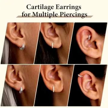 Poxtex Small Sterling Silver Hoop Huggie Earrings Set for Women, 3 Pairs of 8mm Hoop Earrings with Cubic Zirconia Stones, Hypoallergenic, Perfect for Multiple Piercings and Gifting