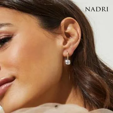Nadri Leverback Earrings for Women - 18k-Gold-Plated Clip Earrings for Women - Cushion Cut Cubic Zir...