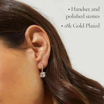 Nadri Leverback Earrings for Women - 18k-Gold-Plated Clip Earrings for Women - Cushion Cut Cubic Zirconia Stones - Hypoallergenic Jewelry - Christmas Gifts