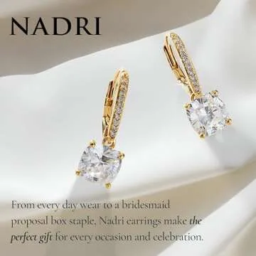 Nadri Leverback Earrings for Women - 18k-Gold-Plated Clip Earrings for Women - Cushion Cut Cubic Zirconia Stones - Hypoallergenic Jewelry - Christmas Gifts