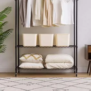 IRIS USA Plastic Basket Bin & Lid, Large, 4-Pack, Stackable Lidded Storage Organizer Bins for-Kitchen-Bathroom and Bedroom, Off White