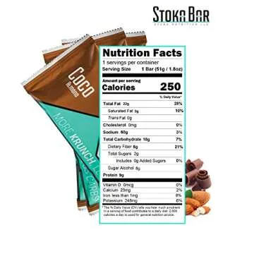 Stoka Coco Almond Keto Krunch Bar | All Natural- Low Carb Energy Bar | 4g Net Carbs | 9g Protein| Low Carb| High Protein | Keto Friendly | Packaging May Vary | 8 Bars