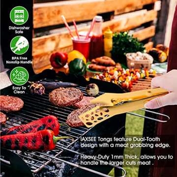 IAXSEE 2 Pack Kitchen Tongs for Cooking 10 Inch Stainless Steel Gold Salad Tongs BBQ Grill Tongs Hea...