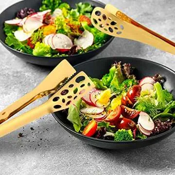 IAXSEE 2 Pack Kitchen Tongs for Cooking 10 Inch Stainless Steel Gold Salad Tongs BBQ Grill Tongs Heavy Duty Metal Tongs Heat Resistant Gold Serving Utensils (Gold)