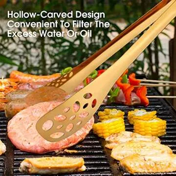 IAXSEE 2 Pack Kitchen Tongs for Cooking 10 Inch Stainless Steel Gold Salad Tongs BBQ Grill Tongs Heavy Duty Metal Tongs Heat Resistant Gold Serving Utensils (Gold)