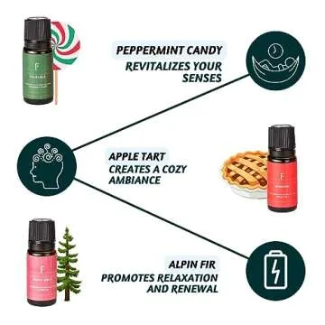 Folkulture Christmas Fragrance Oils for Diffuser as Gifts, Set of 6 Christmas Essential Oils Set for Diffusers for Home - Peppermint Candy Apple Tart Cranberry Vanilla (Christmas Magic)