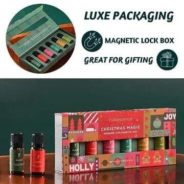 Folkulture Christmas Fragrance Oils for Diffuser as Gifts, Set of 6 Christmas Essential Oils Set for Diffusers for Home - Peppermint Candy Apple Tart Cranberry Vanilla (Christmas Magic)