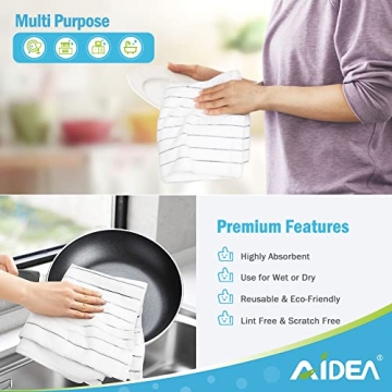AIDEA Kitchen Towels 8PK - Soft, Absorbent, Multi-Purpose