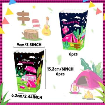 LaVenty 12 PCS Pink Camping Party Supplies Glamping Party Popcorn Boxes Glamping Party Favor Bags Bo...