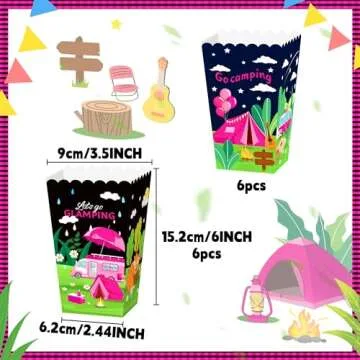 LaVenty 12 PCS Pink Camping Party Supplies Glamping Party Popcorn Boxes Glamping Party Favor Bags Bo...