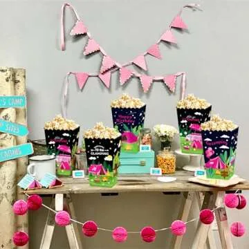 LaVenty 12 Pink Camping Party Popcorn Favor Boxes