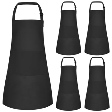 Bouiexye 5 Pack Kids Apron - Adjustable, Durable & Fun for Cooking & Crafts