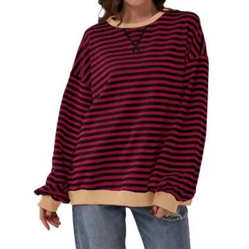 TERIVEEK Women Oversized Striped Color Block Long Sleeve Crew Neck Sweatshirt Casual Loose Pullover ...