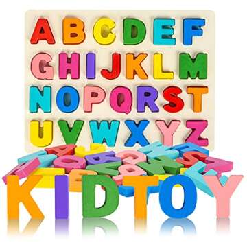 Alphabet Puzzle Wooden Puzzles for Toddlers 3 4 5 Year Old, ABC Puzzle Shape Alphabet Learning Puzzl...
