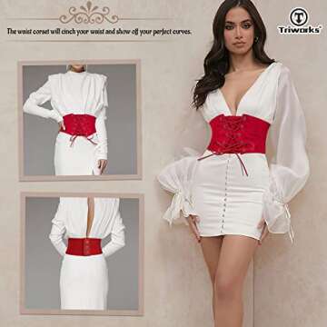 TRIWORKS Women Waist Belt Corset Lace Up Tied Waspie Elastic Wide Belt for Dresses Halloween Pirate ...