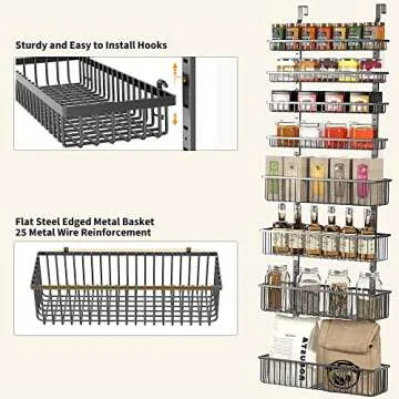 Moforoco Over The Door Pantry Organizer, Pantry Door Organizer Shelves, Kitchen Organizers and Stora...