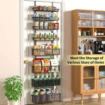 Moforoco Over The Door Pantry Organizer, Pantry Door Organizer Shelves, Kitchen Organizers and Storage, Hanging Basket Wall Spice Rack Seasoning Shelves, Laundry Room Bathroom accessories（Black