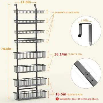 Moforoco Over The Door Pantry Organizer, Pantry Door Organizer Shelves, Kitchen Organizers and Storage, Hanging Basket Wall Spice Rack Seasoning Shelves, Laundry Room Bathroom accessories（Black