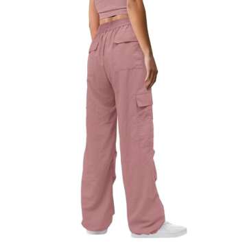 JZC Parachute Pants for Women, Cargo Pants Low Waist Y2K Pants Relaxed Jogger Wide Leg Baggy Pant Dust Pink L