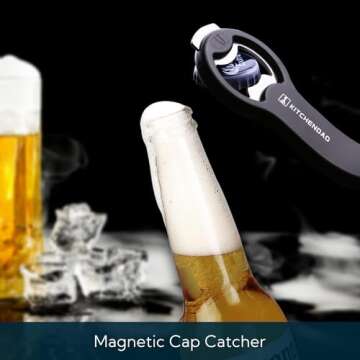KITCHENDAO 2 in 1 Magnetic Beer Bottle Opener for Fridge and RV with Cap Catcher - Pop Can Soda Can Opener, Stick to Refrigerator for Easy Storage with Magnet, Gift for Men Husband Father- 1 Pack