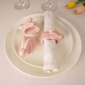 Utalek Easter Bunny Napkin Rings Set of 6 - Cute Porcelain Holders for Easter Dining