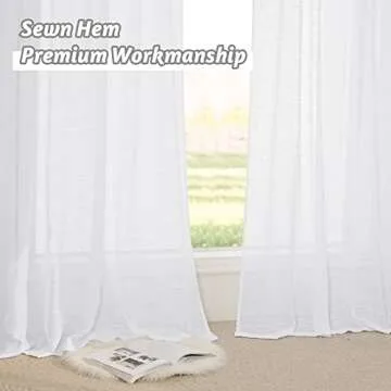 RYB HOME Sheer Curtains White - 100 inches Extra Wide Linen Semi Sheer White Backdrop Large Window Curtains for Bedroom Dining Living Room Sliding Glass Door, 100 x 84 inches Long, 1 Panel