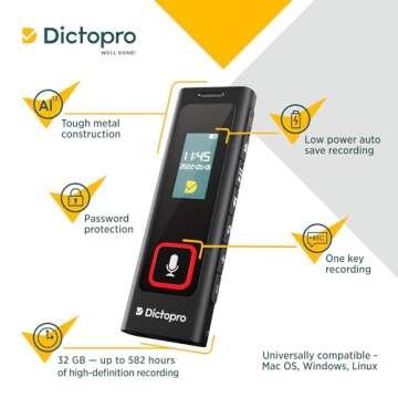 DictoPro X200 - Portable Voice-Activated Recorder with 32GB Storage & Long Battery Life