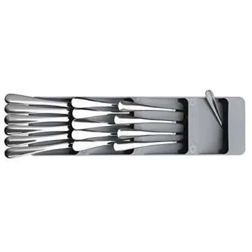Utensil Drawer Organizer, Expandable Compact Flatware Organizer for Kitchen Drawers,Cutlery Spoon Knives ,Fork and Silverware Partition Storage Cutlery Storage box,1-PACK (Gray)