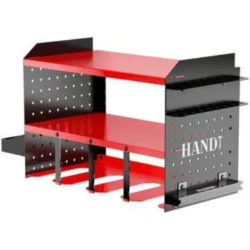HANDT Power Tool Organizer, Wall Mount Drill Holder Garage Storage Rack, Pegboard Screwdriver Holder with Magnet Bar & Organization Bin, Cordless Drill Battery Charging Station Utility Shelf, Red