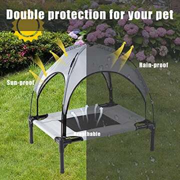 BUZZYFUZZY Elevated Pet Cot with Canopy,Cooling Outdoor Dog Bed,Raised Breathable Mesh Portable Shade for Camping Beach with Carrying Bag (Medium), Medium (Pack of 1)