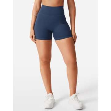 YEOREO Women's Biker Shorts 4.5" / 6" Workout Gym Shorts Craze High Waist Tummy Control Hidden Scrunch Running Yoga Navy Blue S