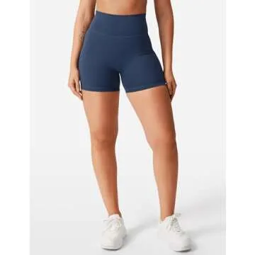 YEOREO Women's Biker Shorts 4.5" / 6" Workout Gym Shorts Craze High Waist Tummy Control Hidden Scrunch Running Yoga Navy Blue S