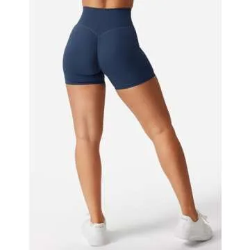 YEOREO Women's Biker Shorts 4.5" / 6" Workout Gym Shorts Craze High Waist Tummy Control Hidden Scrunch Running Yoga Navy Blue S