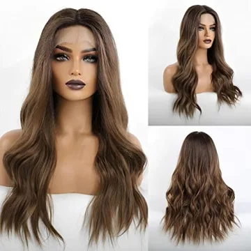 EMMOR Long Brown Lace Front Wig 25 Inch Natural Style