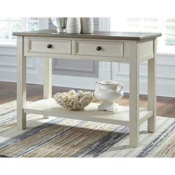 Signature Design by Ashley Bolanburg Farmhouse Rectangular Two Tone Sofa Table, Antique Cream