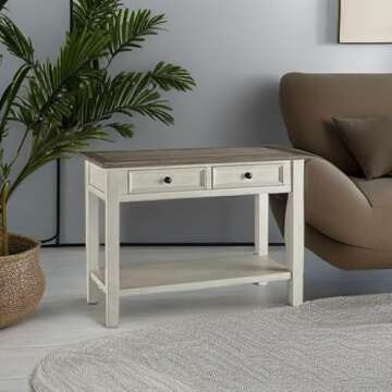 Signature Design by Ashley Bolanburg Farmhouse Rectangular Two Tone Sofa Table, Antique Cream