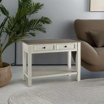 Signature Design by Ashley Bolanburg Farmhouse Rectangular Two Tone Sofa Table, Antique Cream