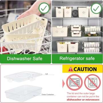 shopwithgreen Salad Bar Containers for Fridge with Lid and Handle, Fruit Storage Containers with 4 R...