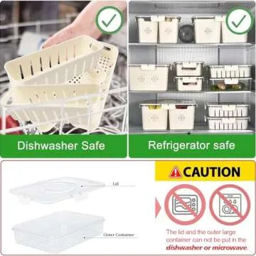 Shopwithgreen Salad Bar Containers for Fridge with Lid and Handle, Fruit Storage Containers with 4 R...