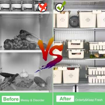 shopwithgreen Salad Bar Containers for Fridge with Lid and Handle, Fruit Storage Containers with 4 Removable Colanders, Berry Box Fresh Produce Saver for Fruit, Veggie, Refrigerator, Kitchen, Picnic