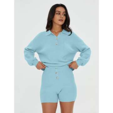 DEEP SELF Women's Cozy Knit Lounge Set for Casual Days