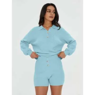 DEEP SELF Women's Cozy Knit Lounge Set for Casual Days