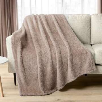 PAVILIA Sherpa Throw Blanket for Couch Sofa, Taupe Tan Fluffy Warm Plush Blanket for Bed, Cozy Super...