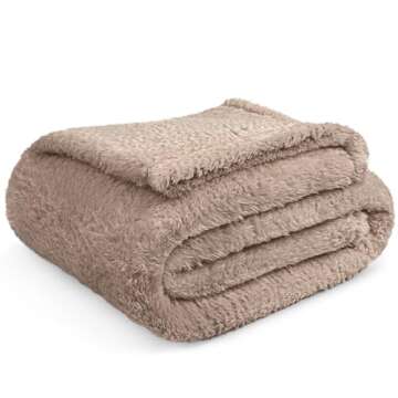 PAVILIA Sherpa Throw Blanket for Couch Sofa, Taupe Tan Fluffy Warm Plush Blanket for Bed, Cozy Super Soft Lightweight Throw, Fuzzy Decorative Blanket, All Season Home, 50x60