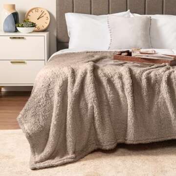 PAVILIA Sherpa Throw Blanket for Couch Sofa, Taupe Tan Fluffy Warm Plush Blanket for Bed, Cozy Super Soft Lightweight Throw, Fuzzy Decorative Blanket, All Season Home, 50x60