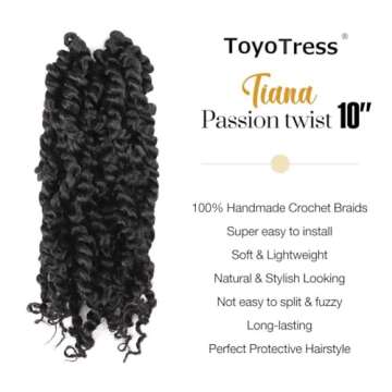 ToyoTress Tiana Passion Twist Hair - 10 inch 8 Packs Pre-Twisted Passion Twists, Pre-Looped Crochet Braids Made Of Bohemian Hair Synthetic Braiding Hair Extension (10 Inch, 1B-8P)