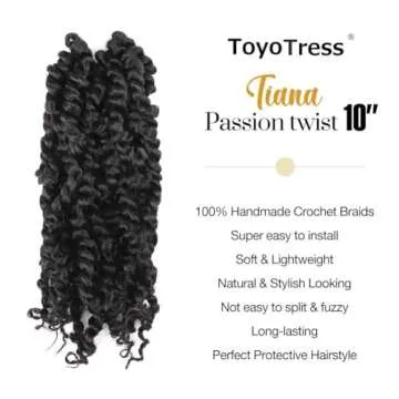 ToyoTress Tiana Passion Twist Hair - 10 inch 8 Packs Pre-Twisted Passion Twists, Pre-Looped Crochet Braids Made Of Bohemian Hair Synthetic Braiding Hair Extension (10 Inch, 1B-8P)
