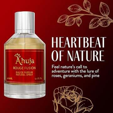 AHUJA Rouge Fusion Unisex Eau De Parfum 3.4 fl oz - Long Lasting Luxury Fragrance, Vanilla Perfume W/Bold Citrus Scents & Allure Of Roses, Geraniums, & Pine-Best Alternative for Baccarat Rouge 540